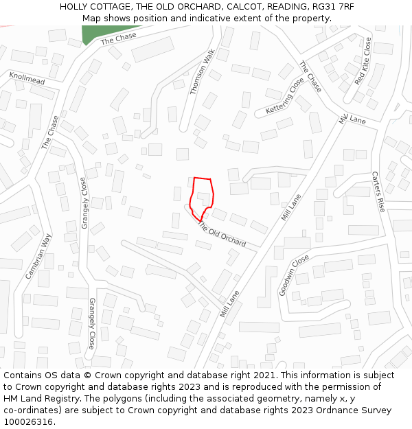 HOLLY COTTAGE, THE OLD ORCHARD, CALCOT, READING, RG31 7RF: Location map and indicative extent of plot