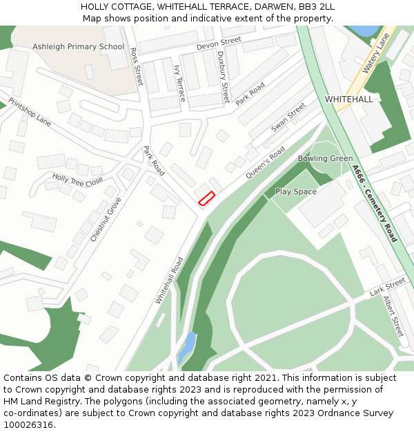 HOLLY COTTAGE, WHITEHALL TERRACE, DARWEN, BB3 2LL: Location map and indicative extent of plot