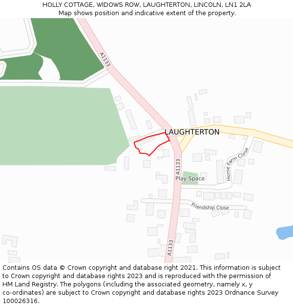 HOLLY COTTAGE, WIDOWS ROW, LAUGHTERTON, LINCOLN, LN1 2LA: Location map and indicative extent of plot