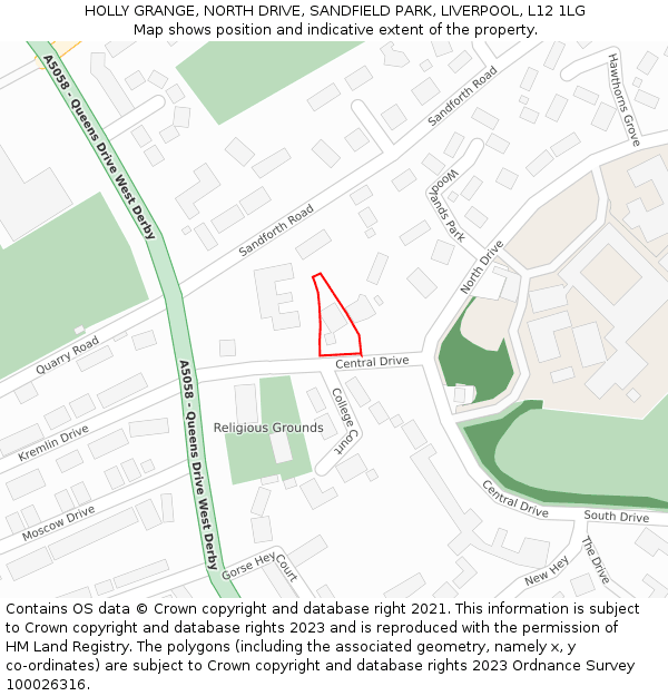 HOLLY GRANGE, NORTH DRIVE, SANDFIELD PARK, LIVERPOOL, L12 1LG: Location map and indicative extent of plot