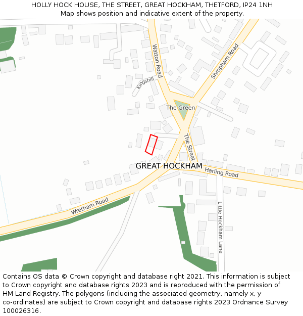 HOLLY HOCK HOUSE, THE STREET, GREAT HOCKHAM, THETFORD, IP24 1NH: Location map and indicative extent of plot