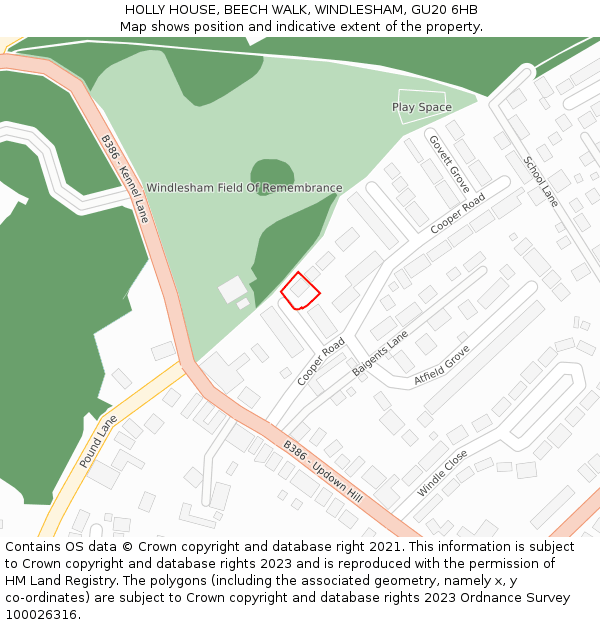 HOLLY HOUSE, BEECH WALK, WINDLESHAM, GU20 6HB: Location map and indicative extent of plot