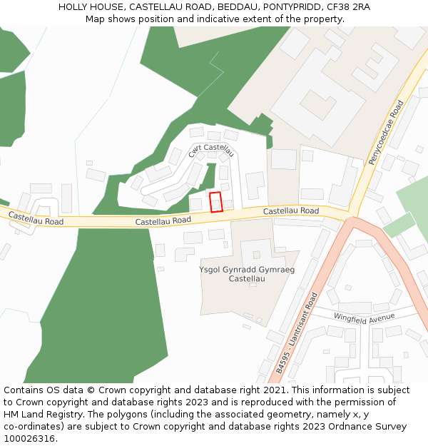 HOLLY HOUSE, CASTELLAU ROAD, BEDDAU, PONTYPRIDD, CF38 2RA: Location map and indicative extent of plot