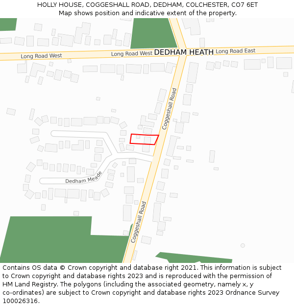 HOLLY HOUSE, COGGESHALL ROAD, DEDHAM, COLCHESTER, CO7 6ET: Location map and indicative extent of plot