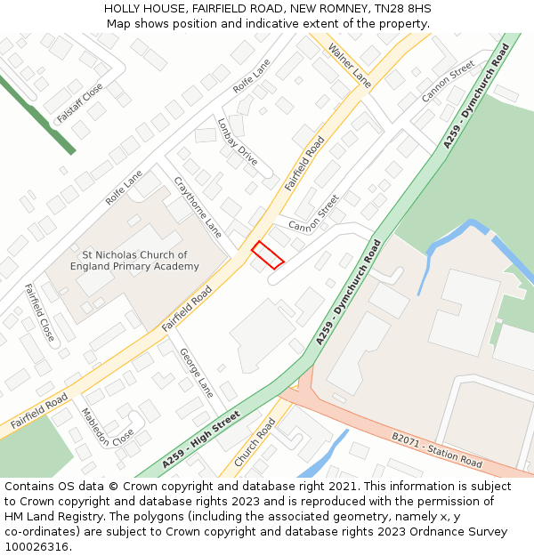 HOLLY HOUSE, FAIRFIELD ROAD, NEW ROMNEY, TN28 8HS: Location map and indicative extent of plot