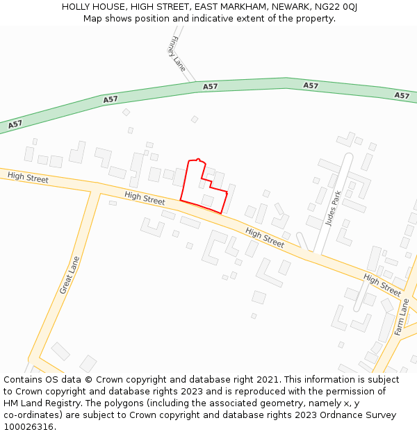 HOLLY HOUSE, HIGH STREET, EAST MARKHAM, NEWARK, NG22 0QJ: Location map and indicative extent of plot