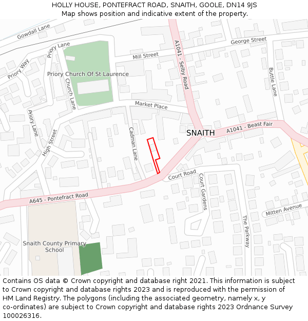 HOLLY HOUSE, PONTEFRACT ROAD, SNAITH, GOOLE, DN14 9JS: Location map and indicative extent of plot