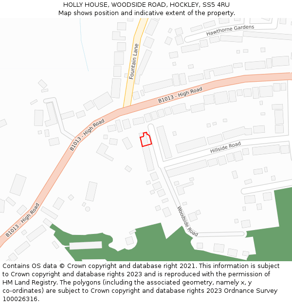 HOLLY HOUSE, WOODSIDE ROAD, HOCKLEY, SS5 4RU: Location map and indicative extent of plot