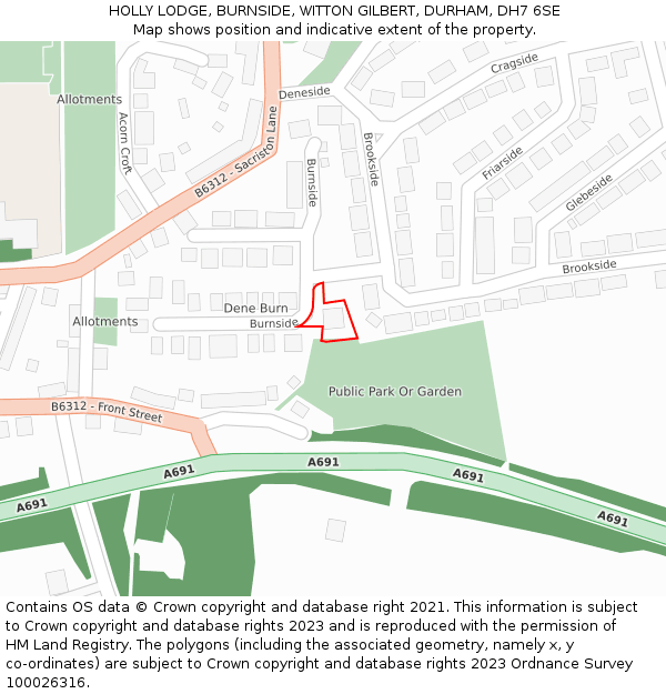 HOLLY LODGE, BURNSIDE, WITTON GILBERT, DURHAM, DH7 6SE: Location map and indicative extent of plot