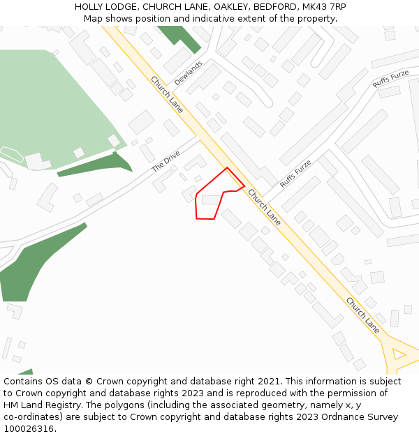 HOLLY LODGE, CHURCH LANE, OAKLEY, BEDFORD, MK43 7RP: Location map and indicative extent of plot