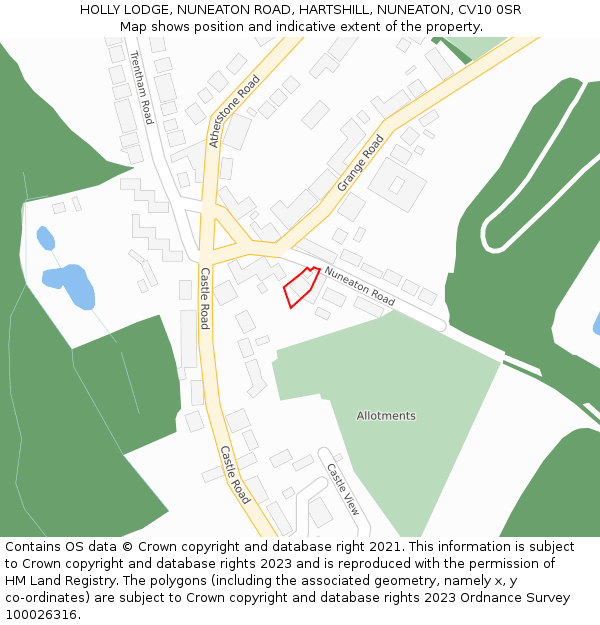 HOLLY LODGE, NUNEATON ROAD, HARTSHILL, NUNEATON, CV10 0SR: Location map and indicative extent of plot