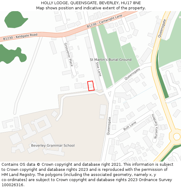 HOLLY LODGE, QUEENSGATE, BEVERLEY, HU17 8NE: Location map and indicative extent of plot