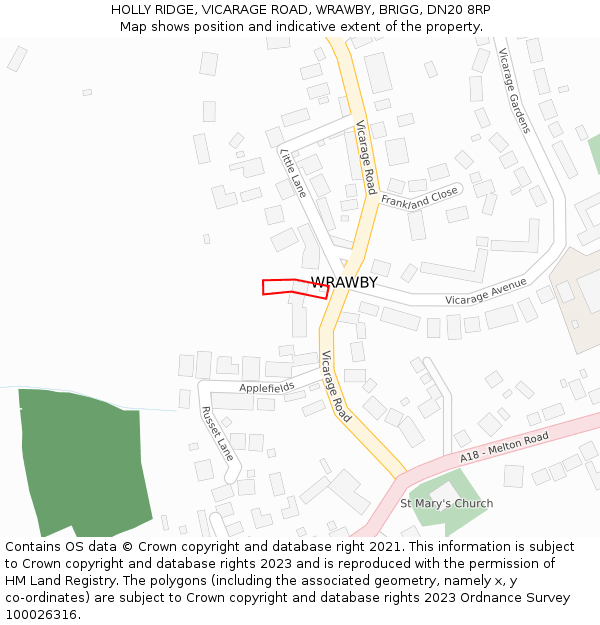HOLLY RIDGE, VICARAGE ROAD, WRAWBY, BRIGG, DN20 8RP: Location map and indicative extent of plot