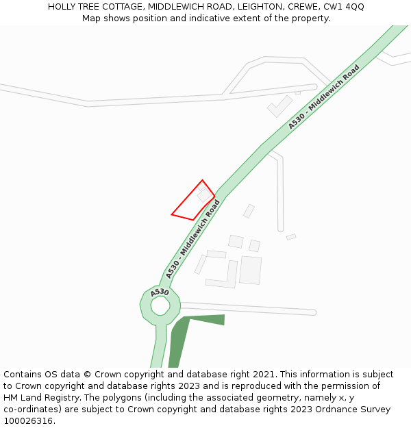 HOLLY TREE COTTAGE, MIDDLEWICH ROAD, LEIGHTON, CREWE, CW1 4QQ: Location map and indicative extent of plot