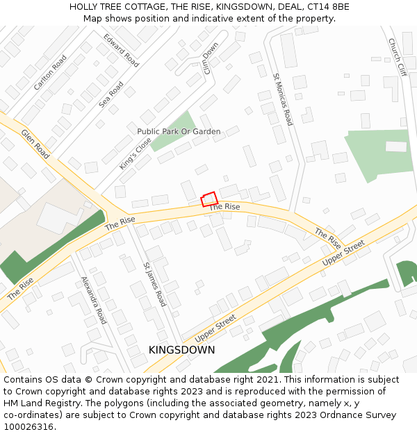 HOLLY TREE COTTAGE, THE RISE, KINGSDOWN, DEAL, CT14 8BE: Location map and indicative extent of plot