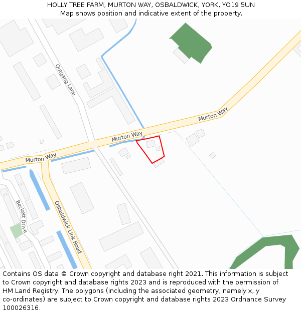 HOLLY TREE FARM, MURTON WAY, OSBALDWICK, YORK, YO19 5UN: Location map and indicative extent of plot