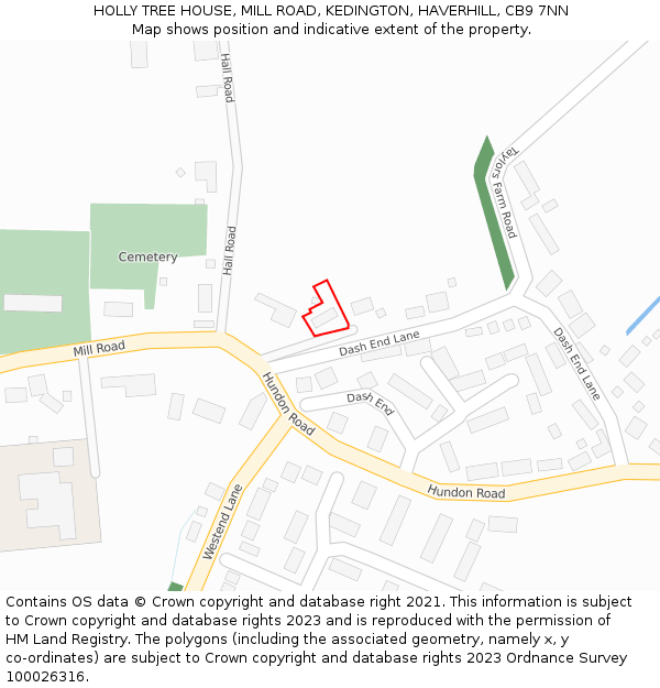 HOLLY TREE HOUSE, MILL ROAD, KEDINGTON, HAVERHILL, CB9 7NN: Location map and indicative extent of plot