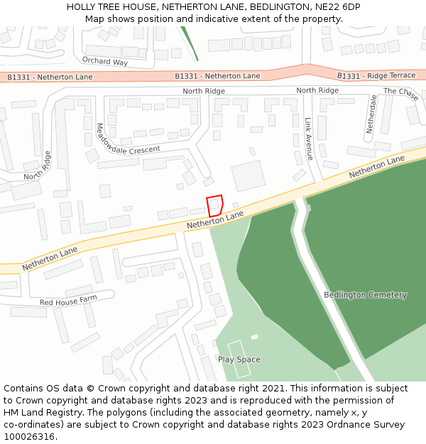 HOLLY TREE HOUSE, NETHERTON LANE, BEDLINGTON, NE22 6DP: Location map and indicative extent of plot
