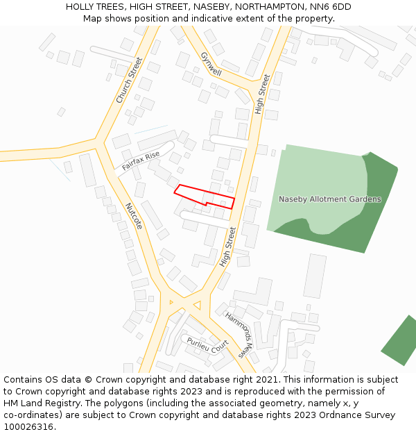 HOLLY TREES, HIGH STREET, NASEBY, NORTHAMPTON, NN6 6DD: Location map and indicative extent of plot