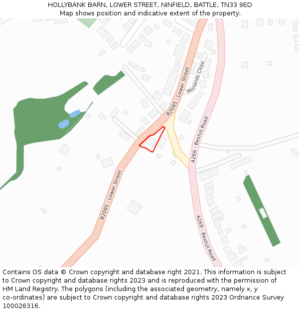 HOLLYBANK BARN, LOWER STREET, NINFIELD, BATTLE, TN33 9ED: Location map and indicative extent of plot