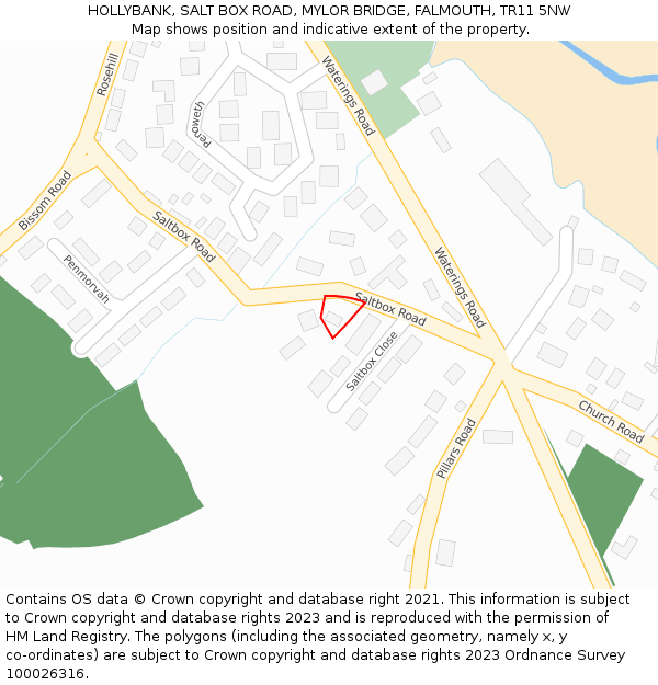 HOLLYBANK, SALT BOX ROAD, MYLOR BRIDGE, FALMOUTH, TR11 5NW: Location map and indicative extent of plot