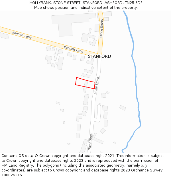 HOLLYBANK, STONE STREET, STANFORD, ASHFORD, TN25 6DF: Location map and indicative extent of plot