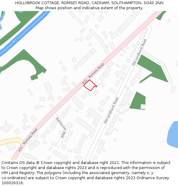 HOLLYBROOK COTTAGE, ROMSEY ROAD, CADNAM, SOUTHAMPTON, SO40 2NN: Location map and indicative extent of plot