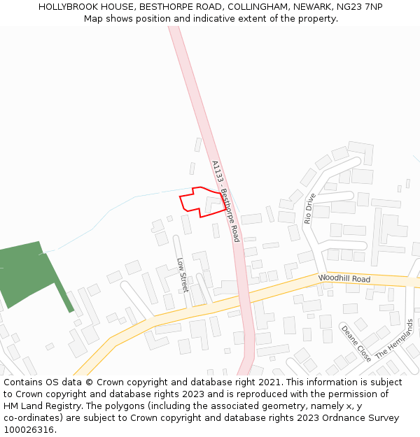 HOLLYBROOK HOUSE, BESTHORPE ROAD, COLLINGHAM, NEWARK, NG23 7NP: Location map and indicative extent of plot