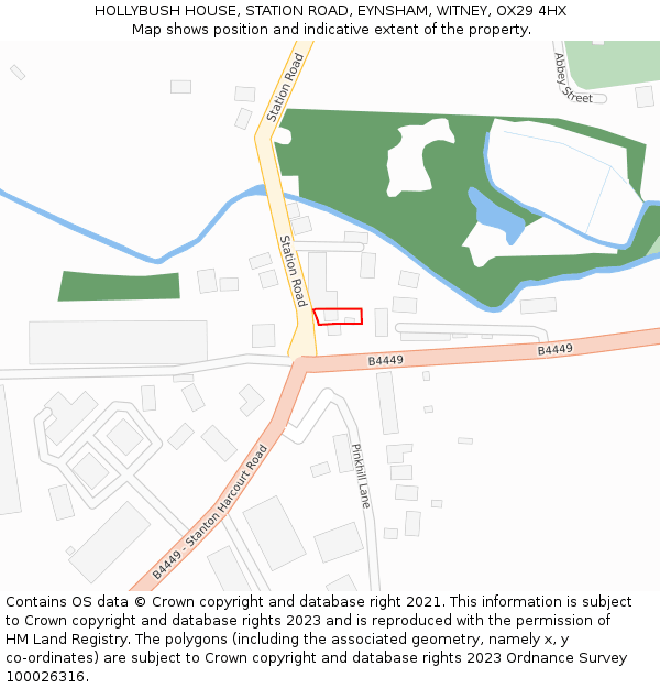 HOLLYBUSH HOUSE, STATION ROAD, EYNSHAM, WITNEY, OX29 4HX: Location map and indicative extent of plot