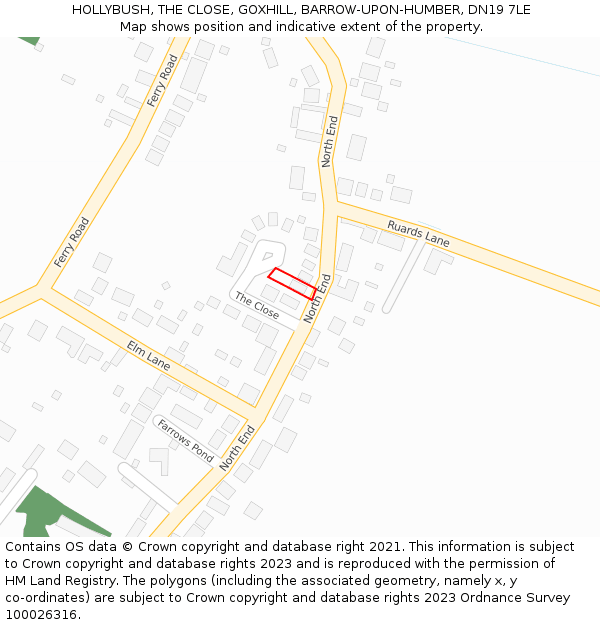 HOLLYBUSH, THE CLOSE, GOXHILL, BARROW-UPON-HUMBER, DN19 7LE: Location map and indicative extent of plot