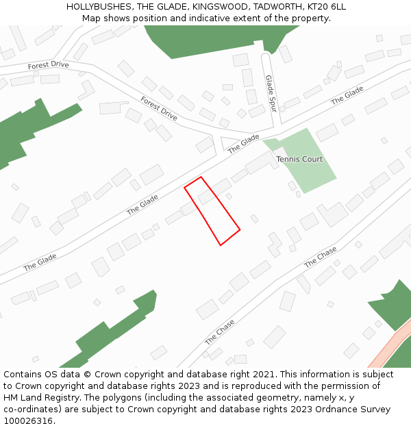 HOLLYBUSHES, THE GLADE, KINGSWOOD, TADWORTH, KT20 6LL: Location map and indicative extent of plot