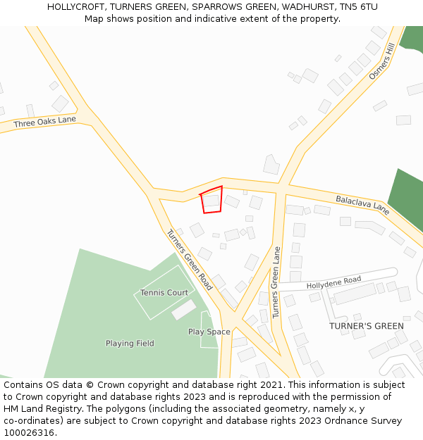 HOLLYCROFT, TURNERS GREEN, SPARROWS GREEN, WADHURST, TN5 6TU: Location map and indicative extent of plot