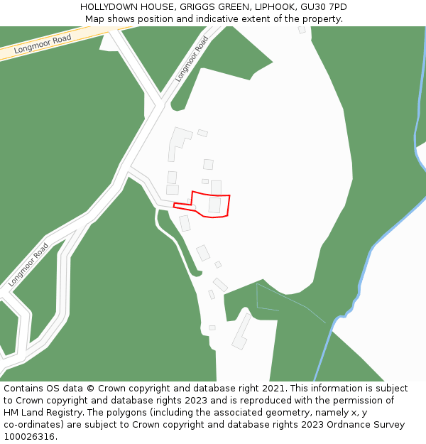 HOLLYDOWN HOUSE, GRIGGS GREEN, LIPHOOK, GU30 7PD: Location map and indicative extent of plot