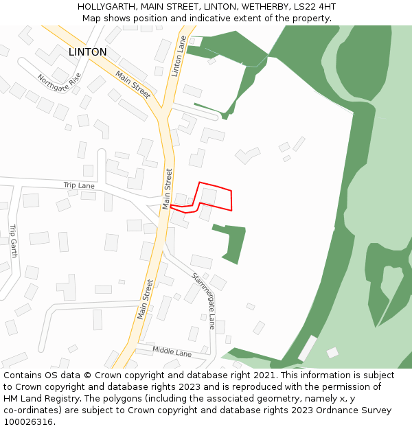 HOLLYGARTH, MAIN STREET, LINTON, WETHERBY, LS22 4HT: Location map and indicative extent of plot