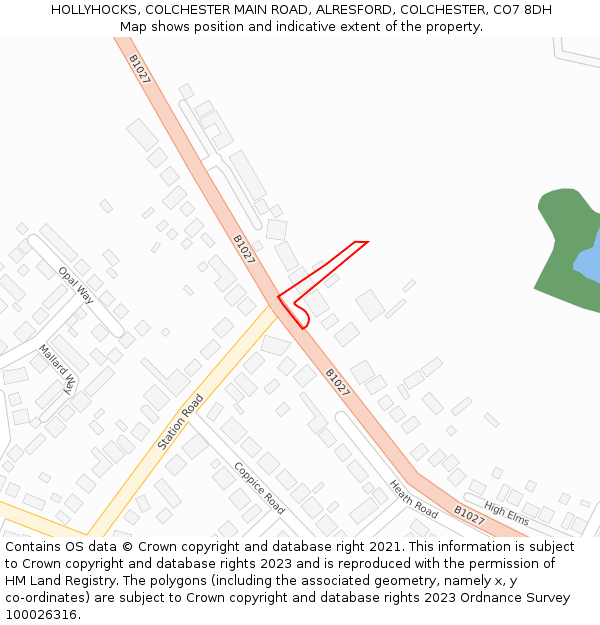 HOLLYHOCKS, COLCHESTER MAIN ROAD, ALRESFORD, COLCHESTER, CO7 8DH: Location map and indicative extent of plot