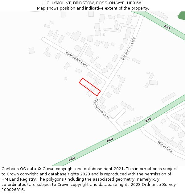 HOLLYMOUNT, BRIDSTOW, ROSS-ON-WYE, HR9 6AJ: Location map and indicative extent of plot