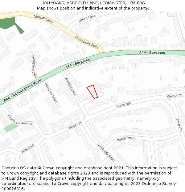 HOLLYOAKS, ASHFIELD LANE, LEOMINSTER, HR6 8RG: Location map and indicative extent of plot