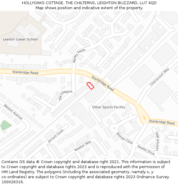 HOLLYOAKS COTTAGE, THE CHILTERNS, LEIGHTON BUZZARD, LU7 4QD: Location map and indicative extent of plot