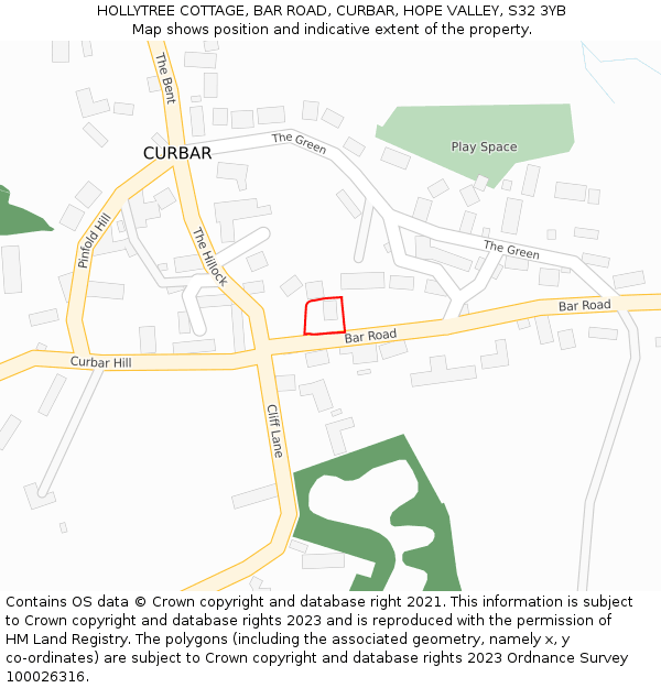 HOLLYTREE COTTAGE, BAR ROAD, CURBAR, HOPE VALLEY, S32 3YB: Location map and indicative extent of plot