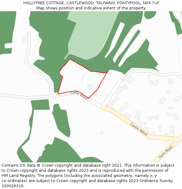 HOLLYTREE COTTAGE, CASTLEWOOD, TALYWAIN, PONTYPOOL, NP4 7UF: Location map and indicative extent of plot