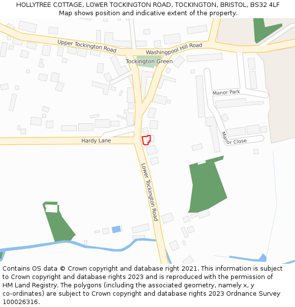 HOLLYTREE COTTAGE, LOWER TOCKINGTON ROAD, TOCKINGTON, BRISTOL, BS32 4LF: Location map and indicative extent of plot