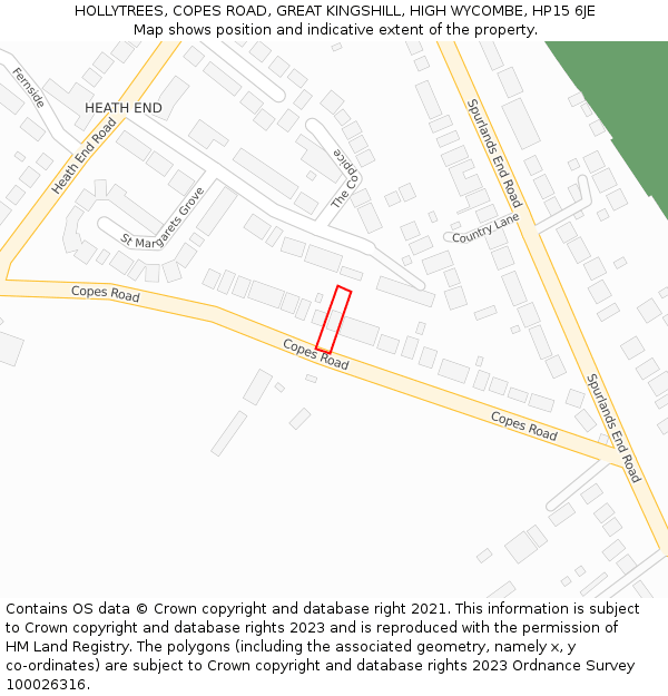 HOLLYTREES, COPES ROAD, GREAT KINGSHILL, HIGH WYCOMBE, HP15 6JE: Location map and indicative extent of plot