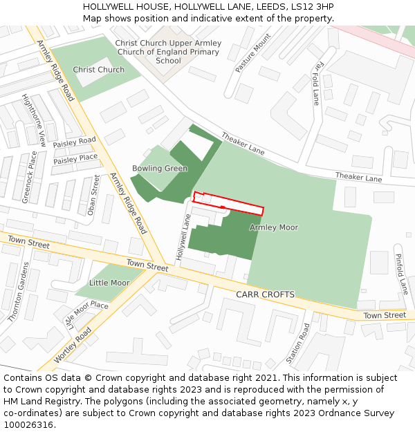 HOLLYWELL HOUSE, HOLLYWELL LANE, LEEDS, LS12 3HP: Location map and indicative extent of plot