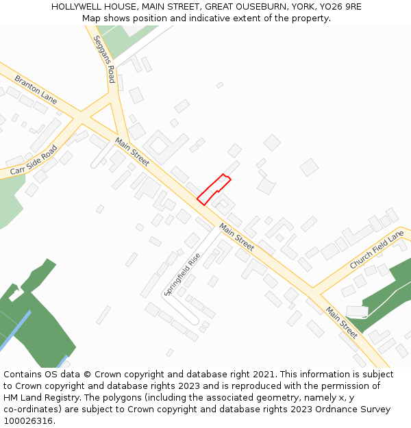 HOLLYWELL HOUSE, MAIN STREET, GREAT OUSEBURN, YORK, YO26 9RE: Location map and indicative extent of plot