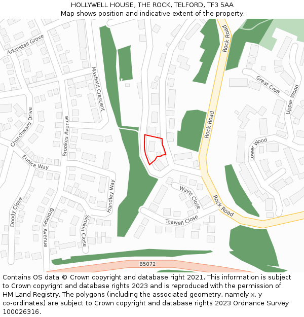 HOLLYWELL HOUSE, THE ROCK, TELFORD, TF3 5AA: Location map and indicative extent of plot