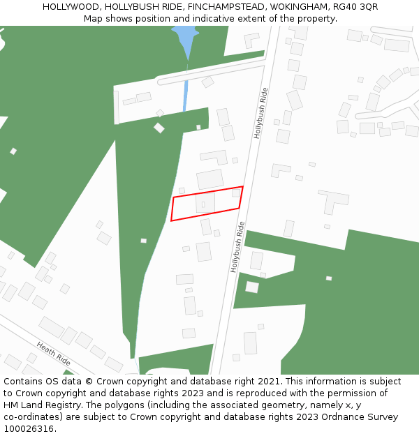 HOLLYWOOD, HOLLYBUSH RIDE, FINCHAMPSTEAD, WOKINGHAM, RG40 3QR: Location map and indicative extent of plot