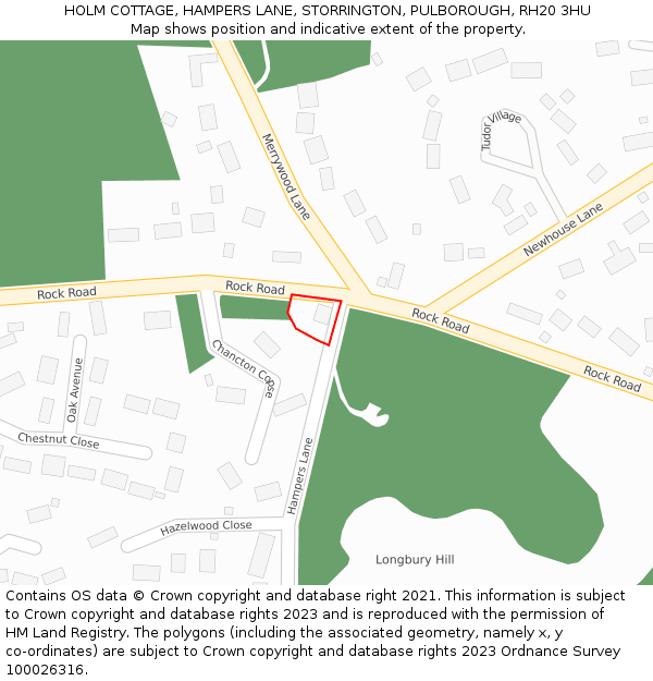 HOLM COTTAGE, HAMPERS LANE, STORRINGTON, PULBOROUGH, RH20 3HU: Location map and indicative extent of plot