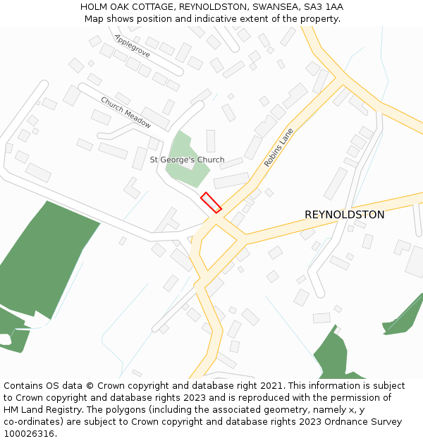 HOLM OAK COTTAGE, REYNOLDSTON, SWANSEA, SA3 1AA: Location map and indicative extent of plot