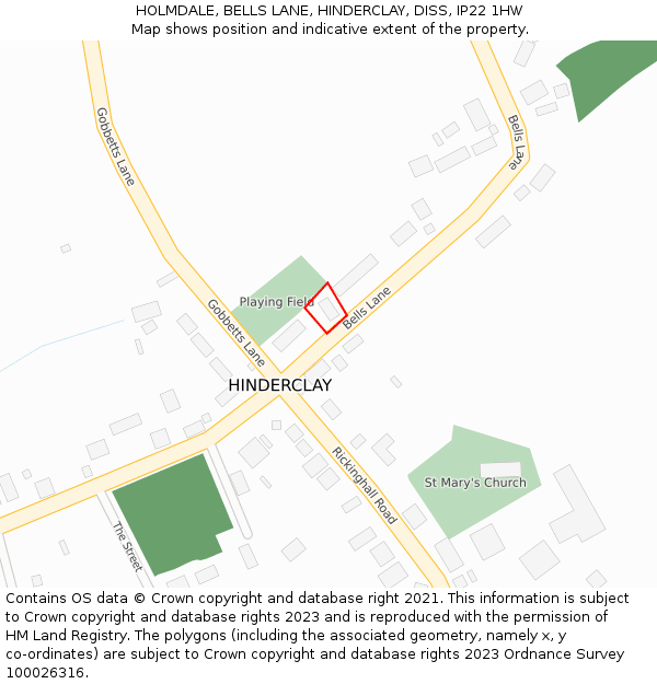 HOLMDALE, BELLS LANE, HINDERCLAY, DISS, IP22 1HW: Location map and indicative extent of plot