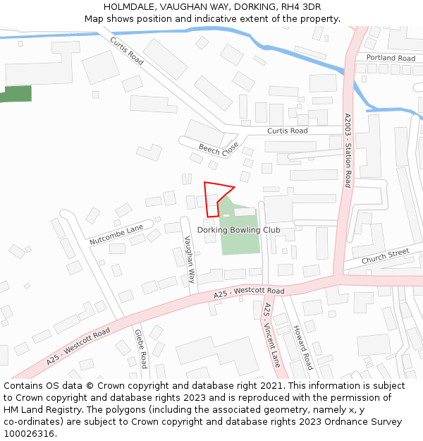 HOLMDALE, VAUGHAN WAY, DORKING, RH4 3DR: Location map and indicative extent of plot